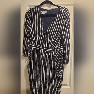 Maggy London Dress. Size 16. Midi length - Blue and White